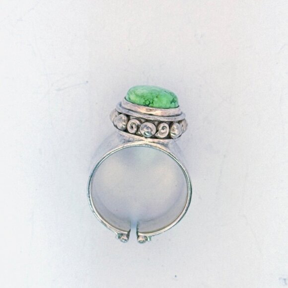 Vintage Sterling Silver 925 Green Turquoise Wide Band Ring Size 6, 15.9g - Picture 6 of 10